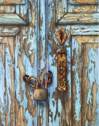 Hidden Mysteries#2 - Old BLue Door realistic archtiectural watercolor painting